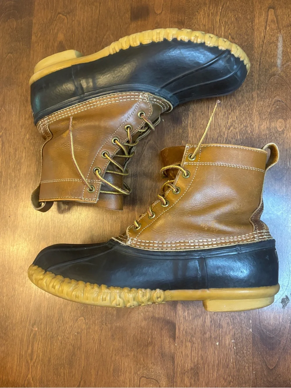 L.L. Bean Two-Tone Brown Leather and Black Rubber Duck Boots